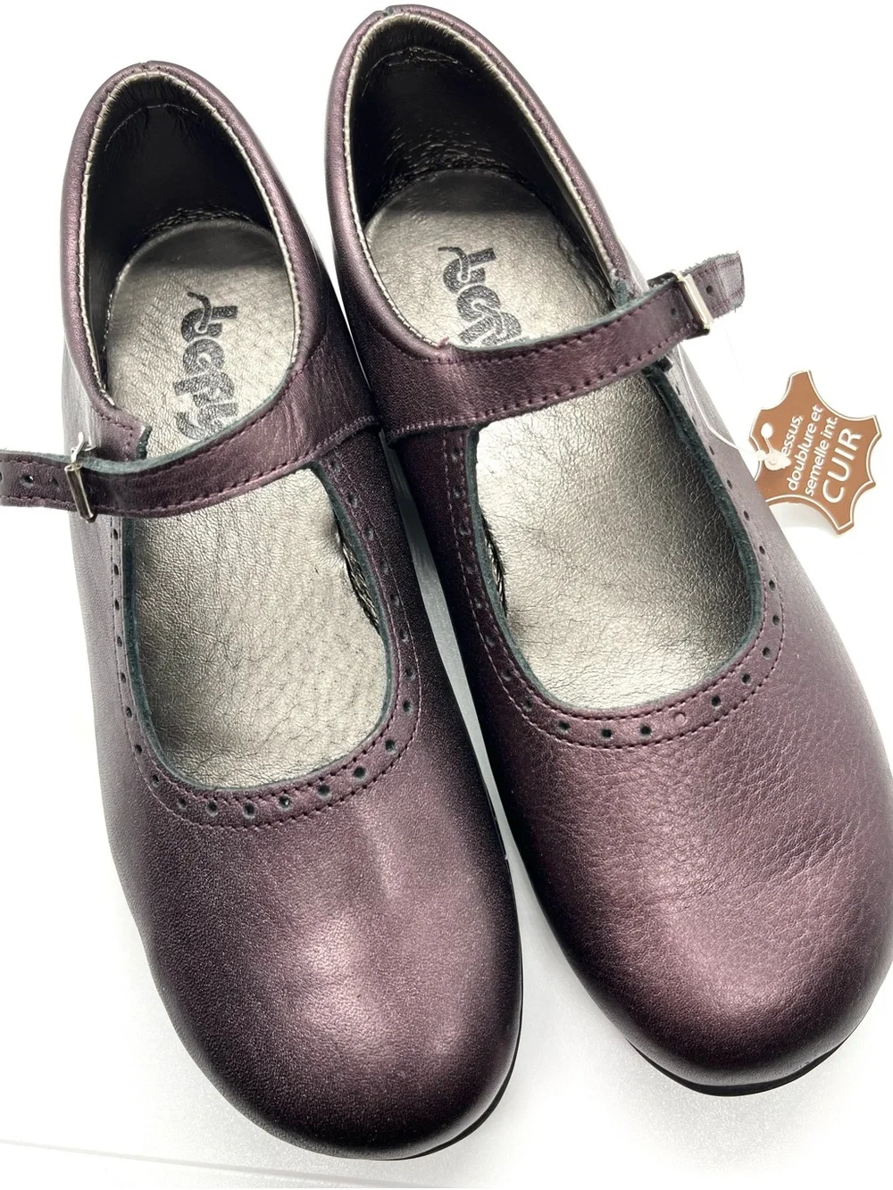 Girls plum leather Mary Jane w buckle EURO 33 USA 2